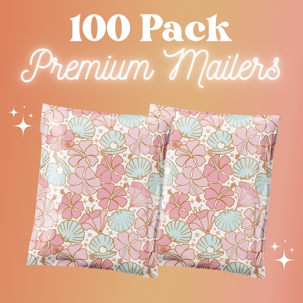 Beachy Sea Shells Poly Mailers 10x13 Inch 100 Pack Shipping Supplies Spring